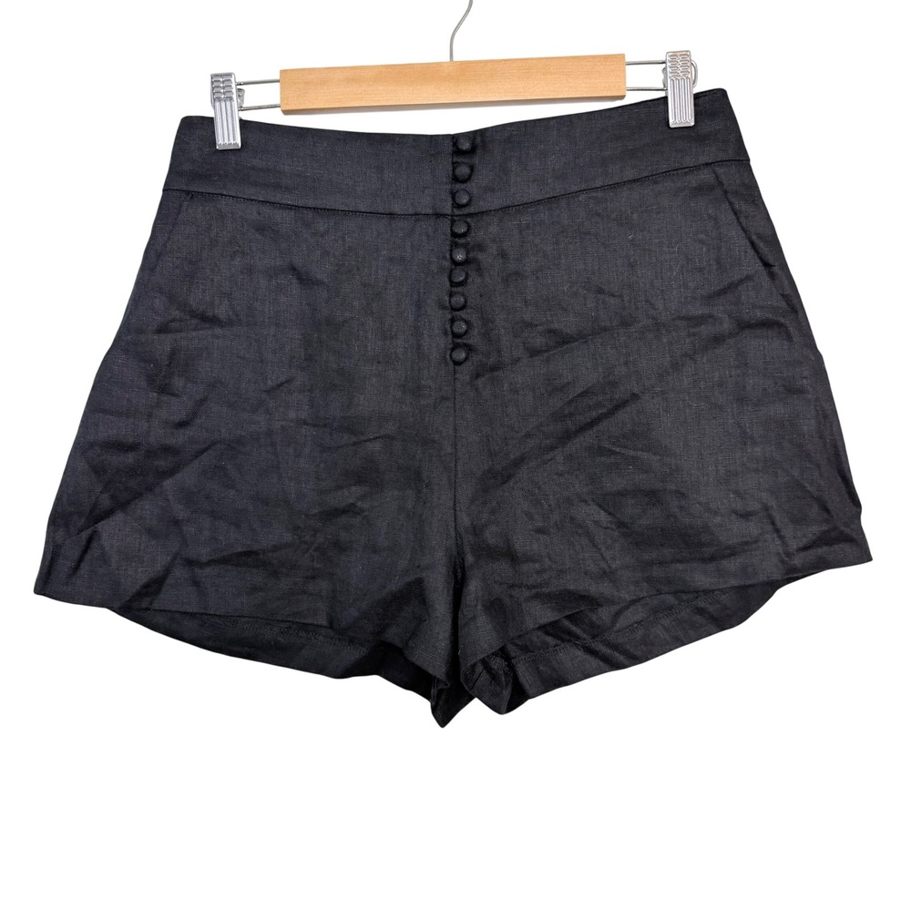 NEW Talulah Black 100% Linen Faux Button Front Shorts Women Size L Lightweight